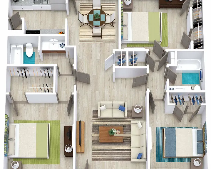 3 Bed 2 Bath 1200 Floorplan Diagram