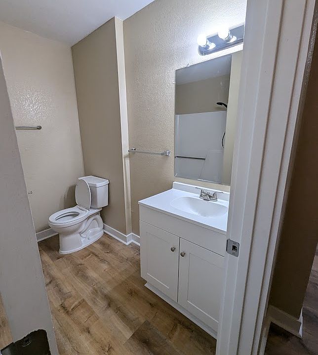 New bath vanity and sink, flooring and lighting. Like new tub/shower.