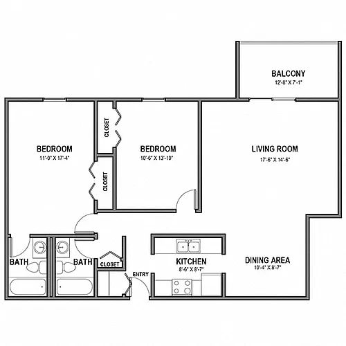 Floor plan 2 Bedroom, 2 Bath