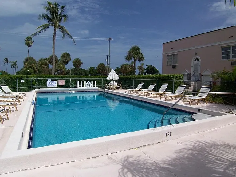 Onsite pool is clean and securely locked for residents and guests only.