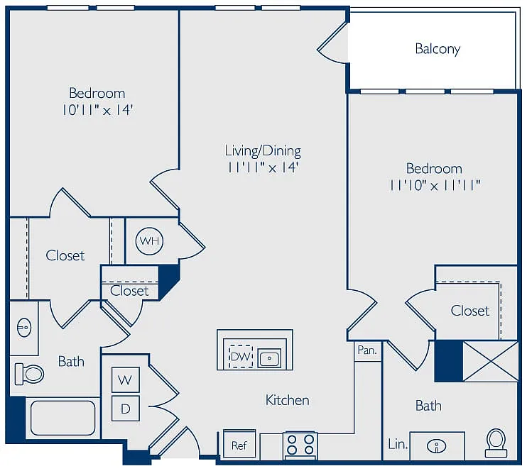 Floor plan 2 Bed 2 Bath B2C