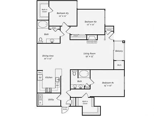 Floor plan 3 Bed/2 Bath-C1G