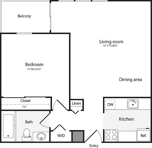 Floor plan 1 Bedroom O WD