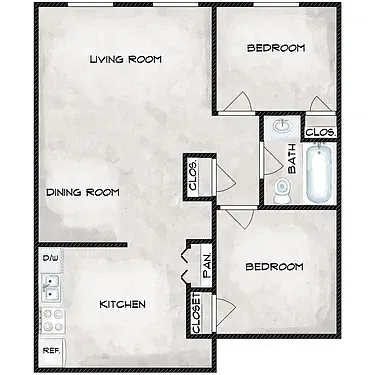 Floor plan Two Bedroom / One Bath