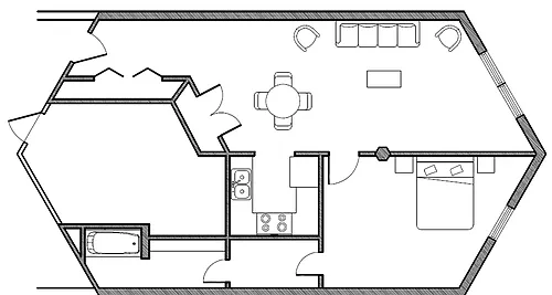 Floor plan 1D: 1 Bed /1 Bath 984 SqFt