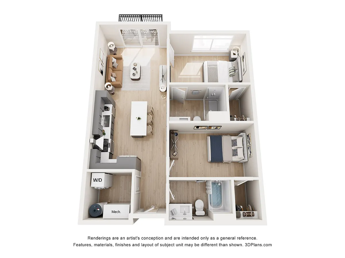 Floor plan 2 Bedroom, 2 Bathroom (Bldg. B)