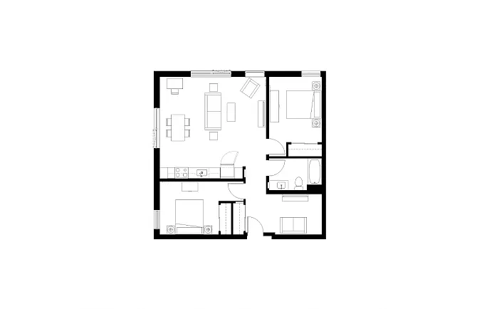 Floor plan 2 Bedroom 1 Bath