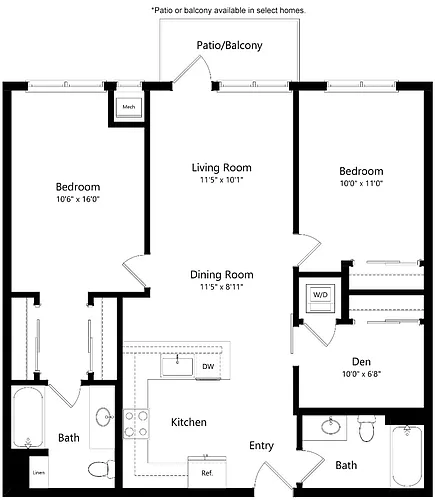 Floor plan B8 Two Bed Den