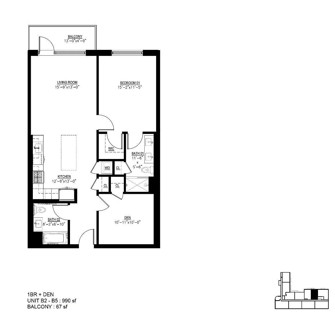 Floor plan 2B-5B with Balcony