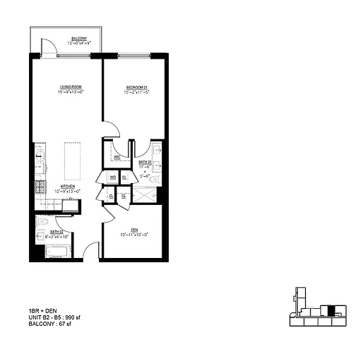 Floor plan 2B-5B with Balcony