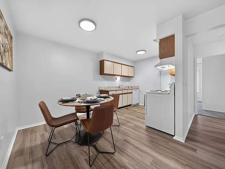 Kitchen and dining area at Lakeside Village Apartments in Clinton Township, MI.