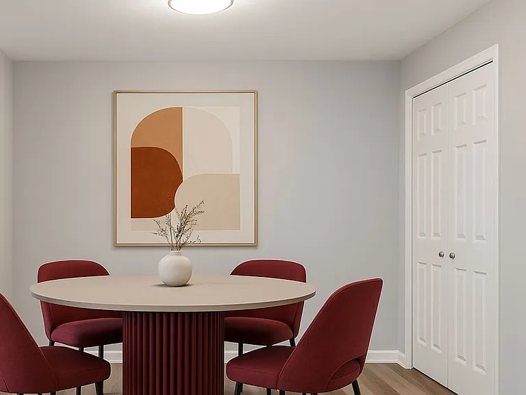 Welcome to Miry Run Apartments, where modern design meets comfort. Our stylish dining area features chic decor and inviting seating, perfect for gatherings. Explore the exceptional amenities and community atmosphere that await you. Schedule a tour today!