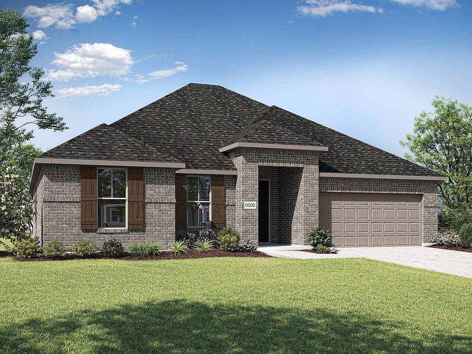 Elevation A is a single story full brick home design with clean lines and shutters on the front wind