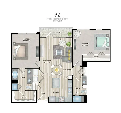 Floor plan Two-bedrooms/Two-Baths