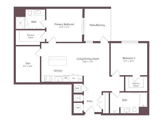 Floor plan B3D | 2 Bed | 2 Bath