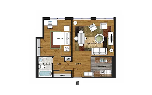 Floor plan 1 Bedroom B