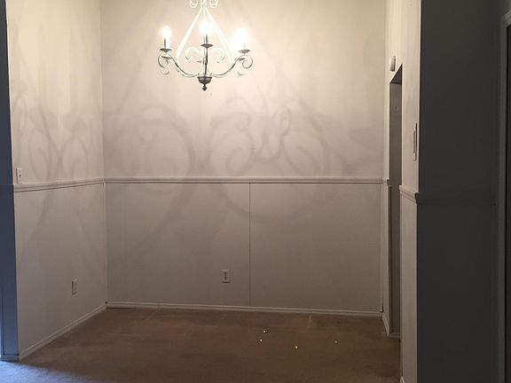 Dining area with chandelier