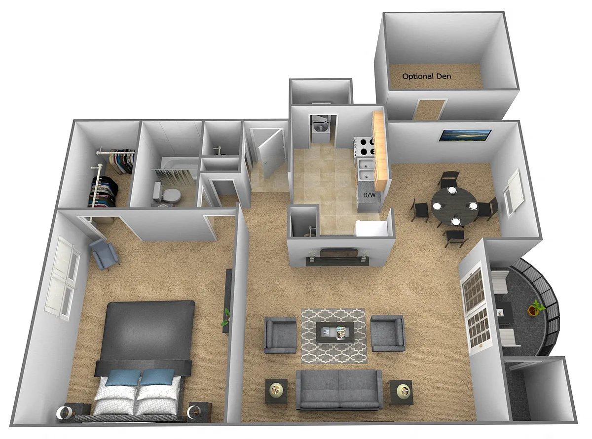 Floor plan 1 Bedroom 1 Bath with Den
