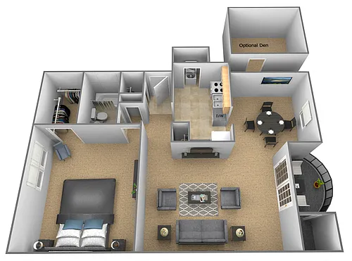 Floor plan 1 Bedroom 1 Bath with Den