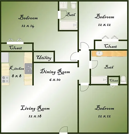 Floor plan 3 Bed 2 Bath