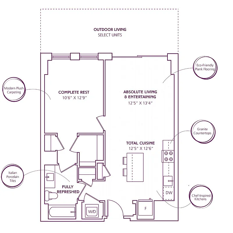 Floor plan 1 Bed - 1 Bath | A10