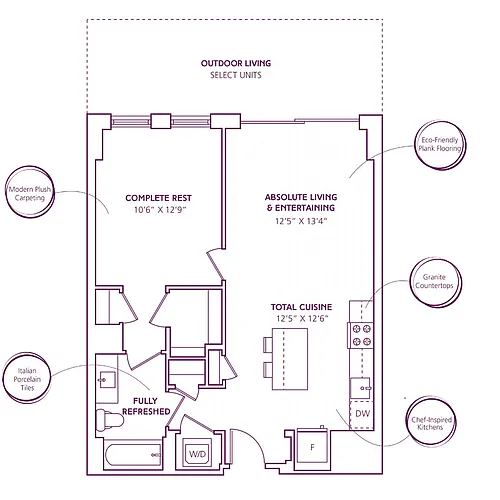 Floor plan 1 Bed - 1 Bath | A10