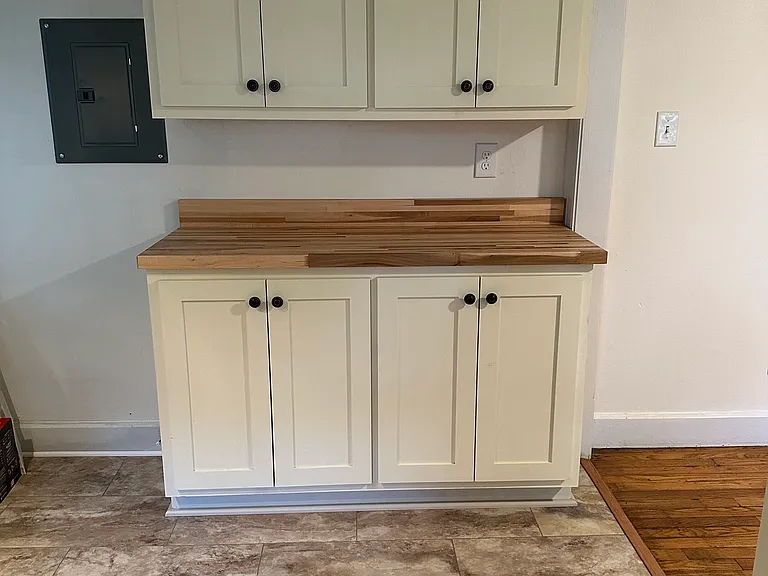 Brand new cabinets with brand new butcher block counter top