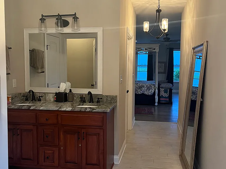 The bathroom hallway without all of my children's photos on the wall. __