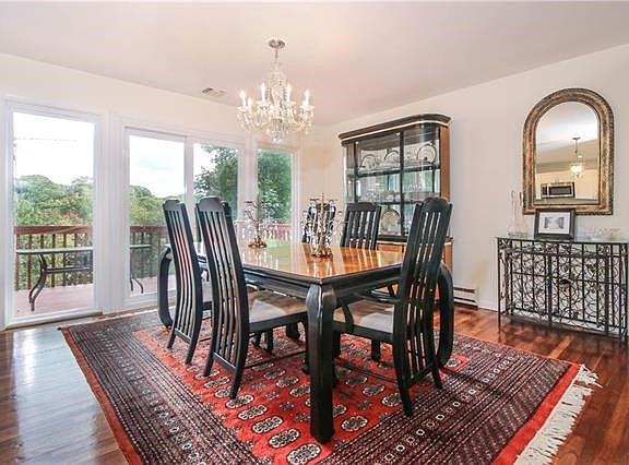 Formal dining room with new sliding glass doors to deck