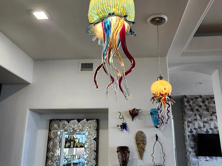 Hand blown glass pendant lights are a Santa Barbara souvenir.