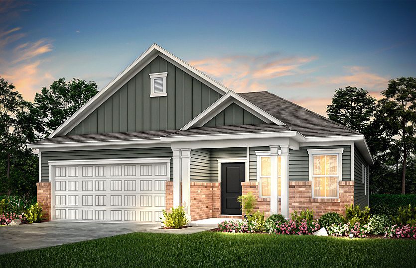 Morgan New Construction Home Exterior LC3S with partial brick and front porch. - Representation