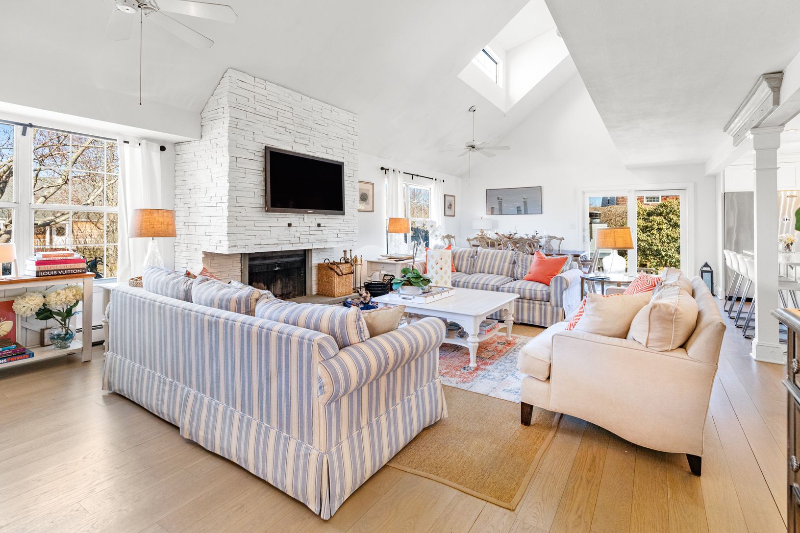  1st fllor living area with wood burning fireplace