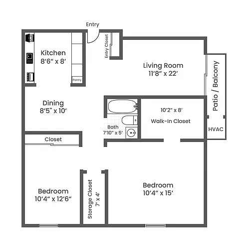 Floor plan 2 Bed 1 Bath