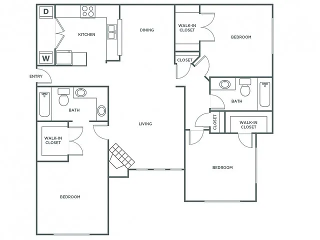 Floor plan Three Bedroom Two Bath (1380 SF)