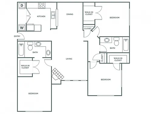 Floor plan Three Bedroom Two Bath (1380 SF)