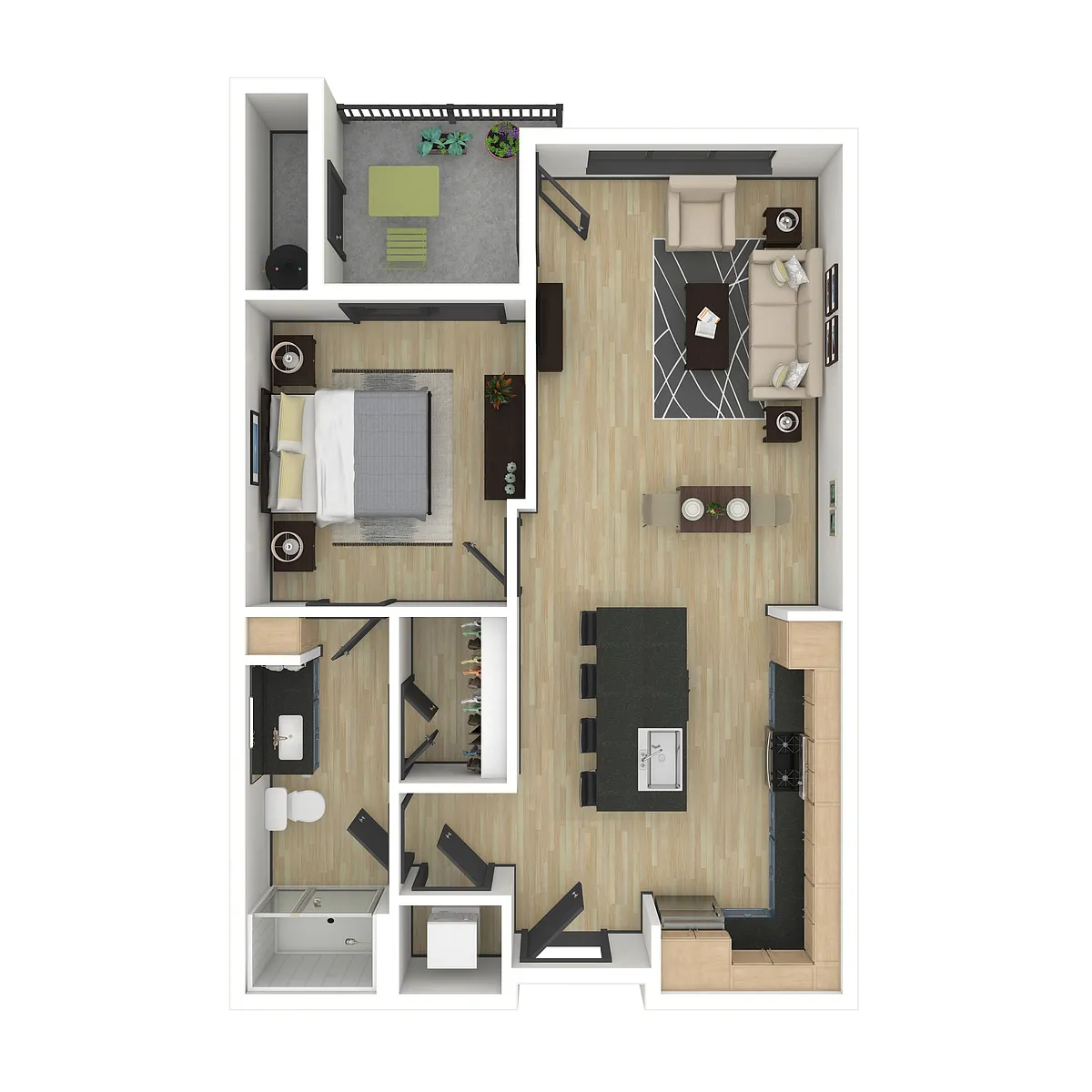 Floor plan A2: 1 Bed 1 Bath
