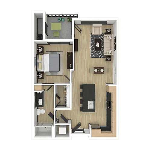 Floor plan A1: 1 Bed 1 Bath