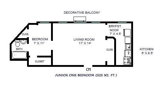 Floor plan Junior One Bedroom 01