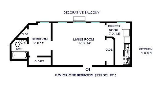 Floor plan Junior One Bedroom 01
