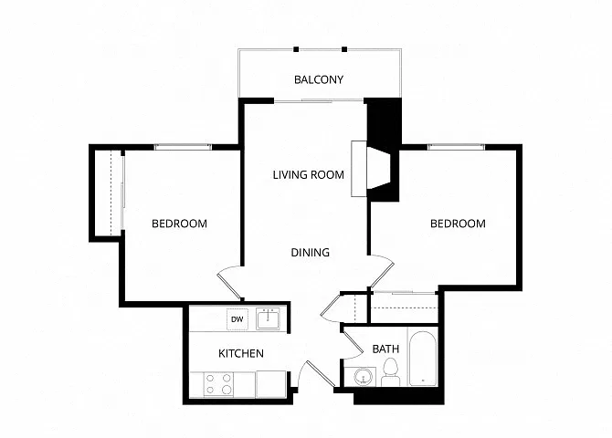 Floor plan 2 BR x 1 BA