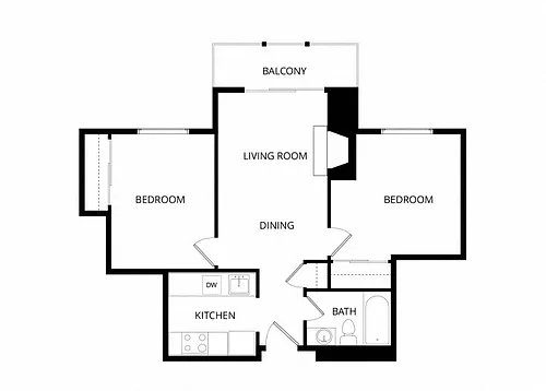 Floor plan 2 BR x 1 BA