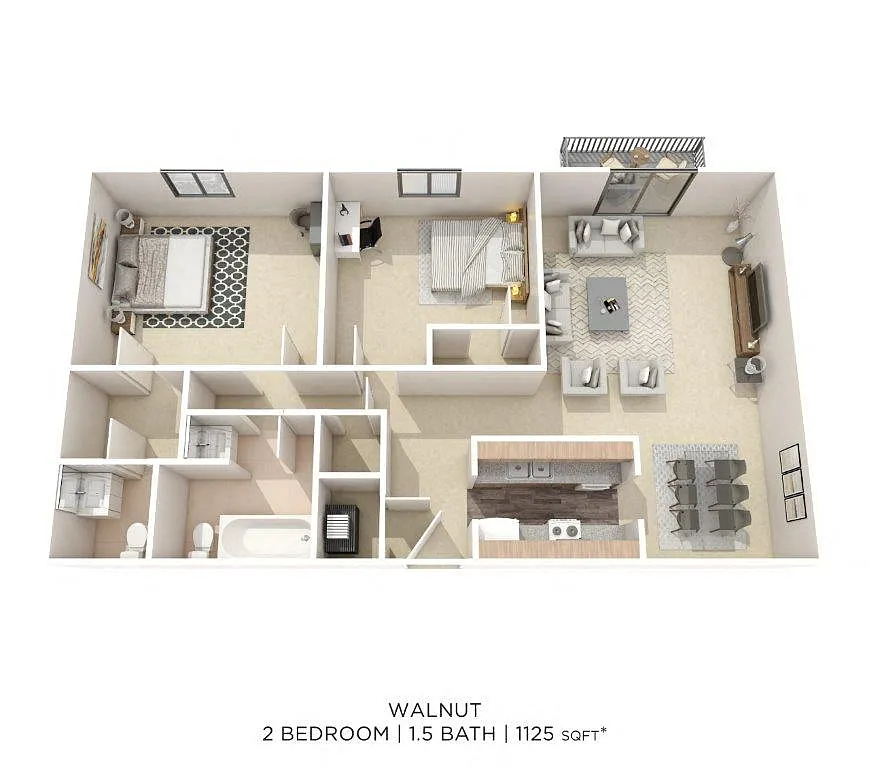 Floor plan Two Bedroom 1.5 Bath