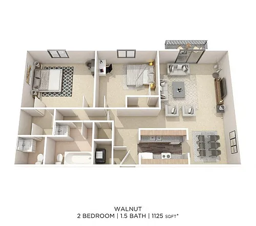 Floor plan Two Bedroom 1.5 Bath