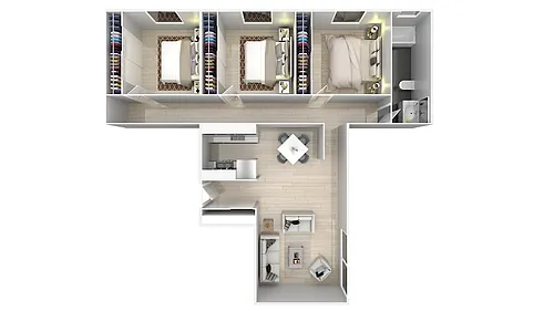 Floor plan Three Beds, One Bath
