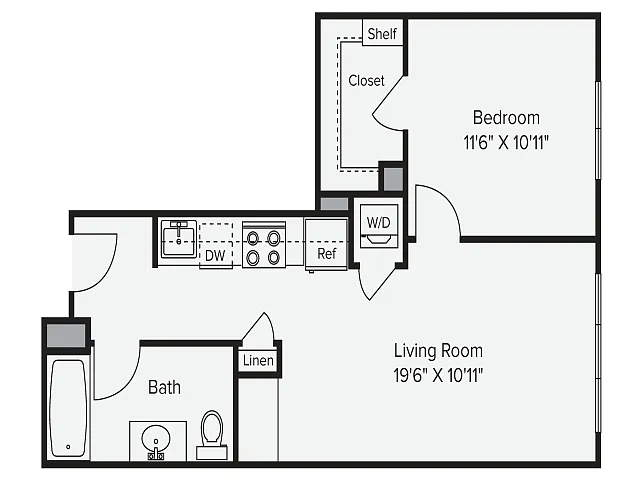 Floor plan 1 Bed 1 Bath - 1D &1D-1