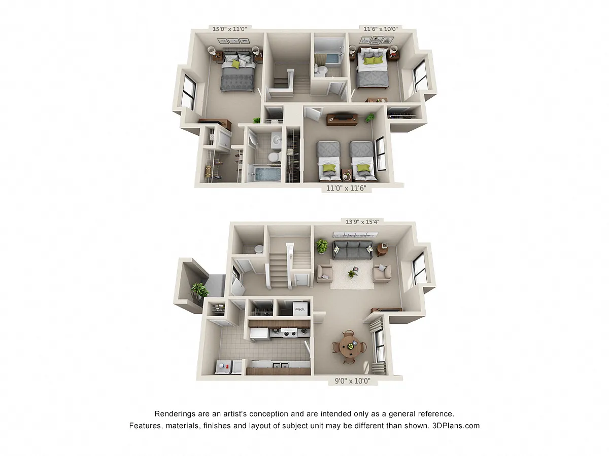 Floor plan 3 Bed 2.5 Bath Town Home A