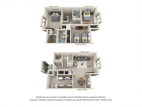 Floor plan 3 Bed 2.5 Bath Town Home A