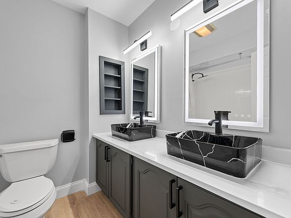 Custom made stone counter top vanity 
LED mirror
