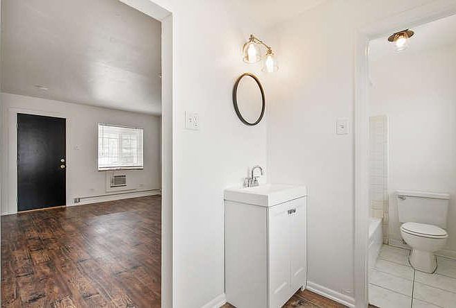 Standard studio upstairs features bathroom with sink separate from toilet and shower - perfect set up for 2 people