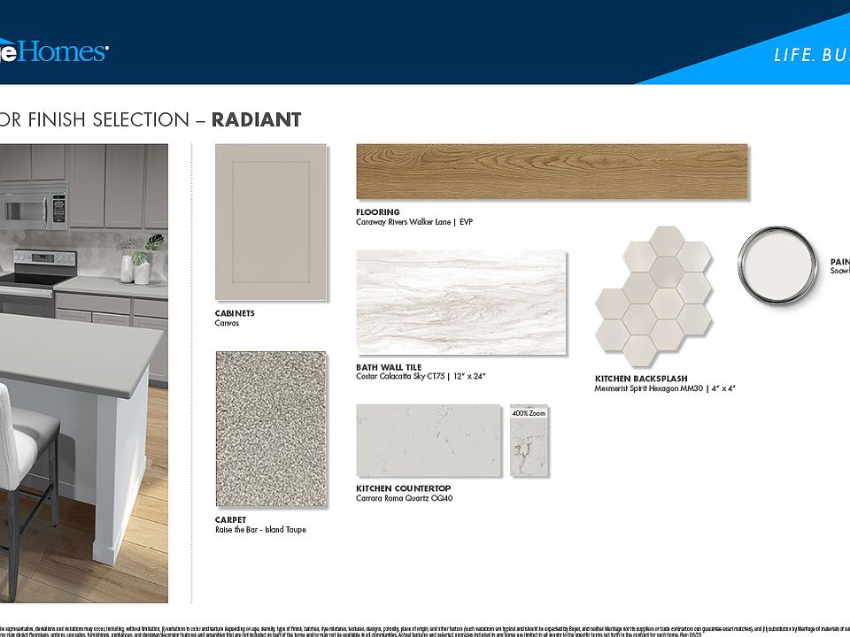 Light grey cabinets, quartz countertops, and a hexagon backsplash